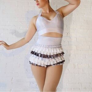 Silver Scoop Bralette & Ruffle Shorts Set